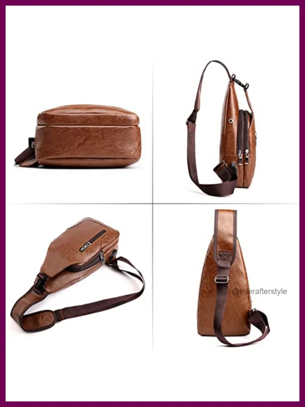 PU Leather Sling Bag Men's Crossbody Chest Backpack with USB Port